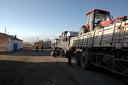 The convoy of China Aid trucks in Sary Tash